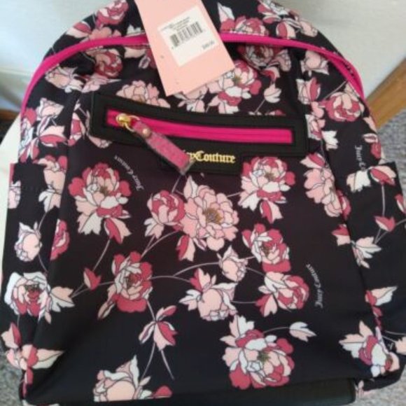 Juicy Couture Handbags - 🎁Juicy Couture Backpack Black Pink Floral Shoulder Bag NWT